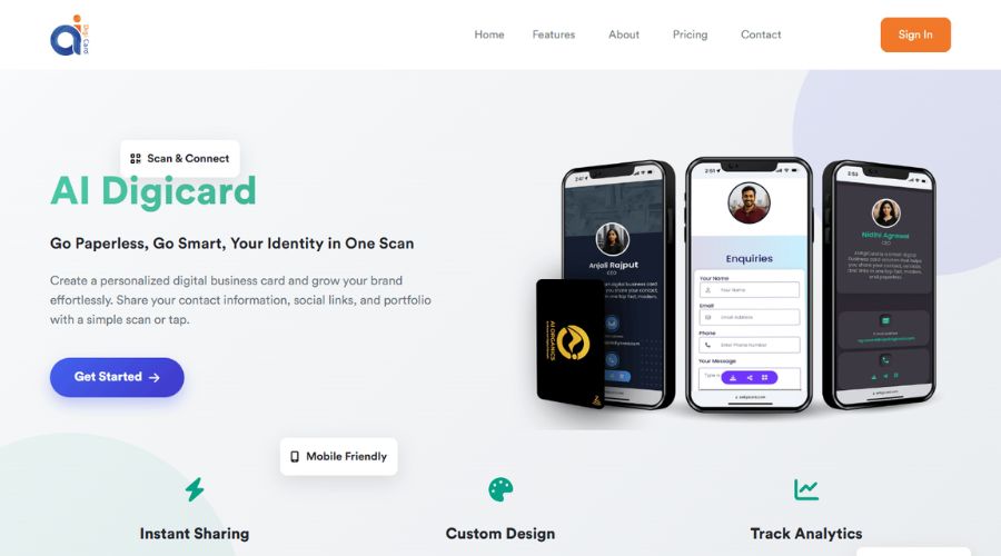AiDigiCard Website Homepage