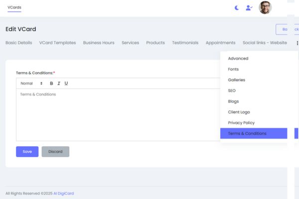Terms & Conditions Setup